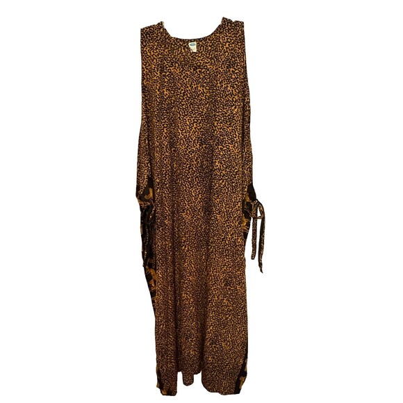 Leopard Cheetah Long Maxi Beach Swim Cover Side Ties One Size White Lotus Resort - Picture 1 of 15